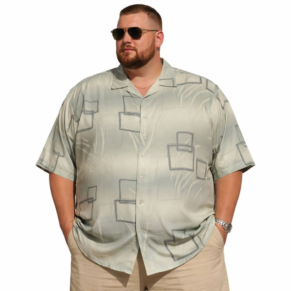 Hawaiian Shirt Abstract Geometric Print Button Front Resort Mench Platinum 3XL